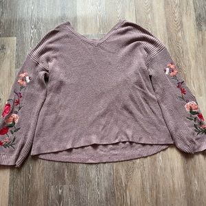 Flower Embroidered Sleeve Sweater